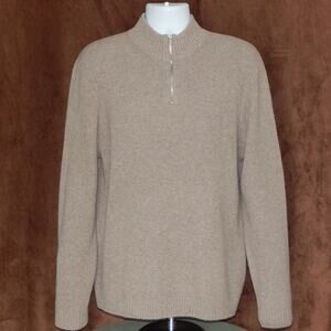 NWT NAADAM One Quarter Zip Mock Neck Ribbed Sweater Cashmere Blend Beige Men XL